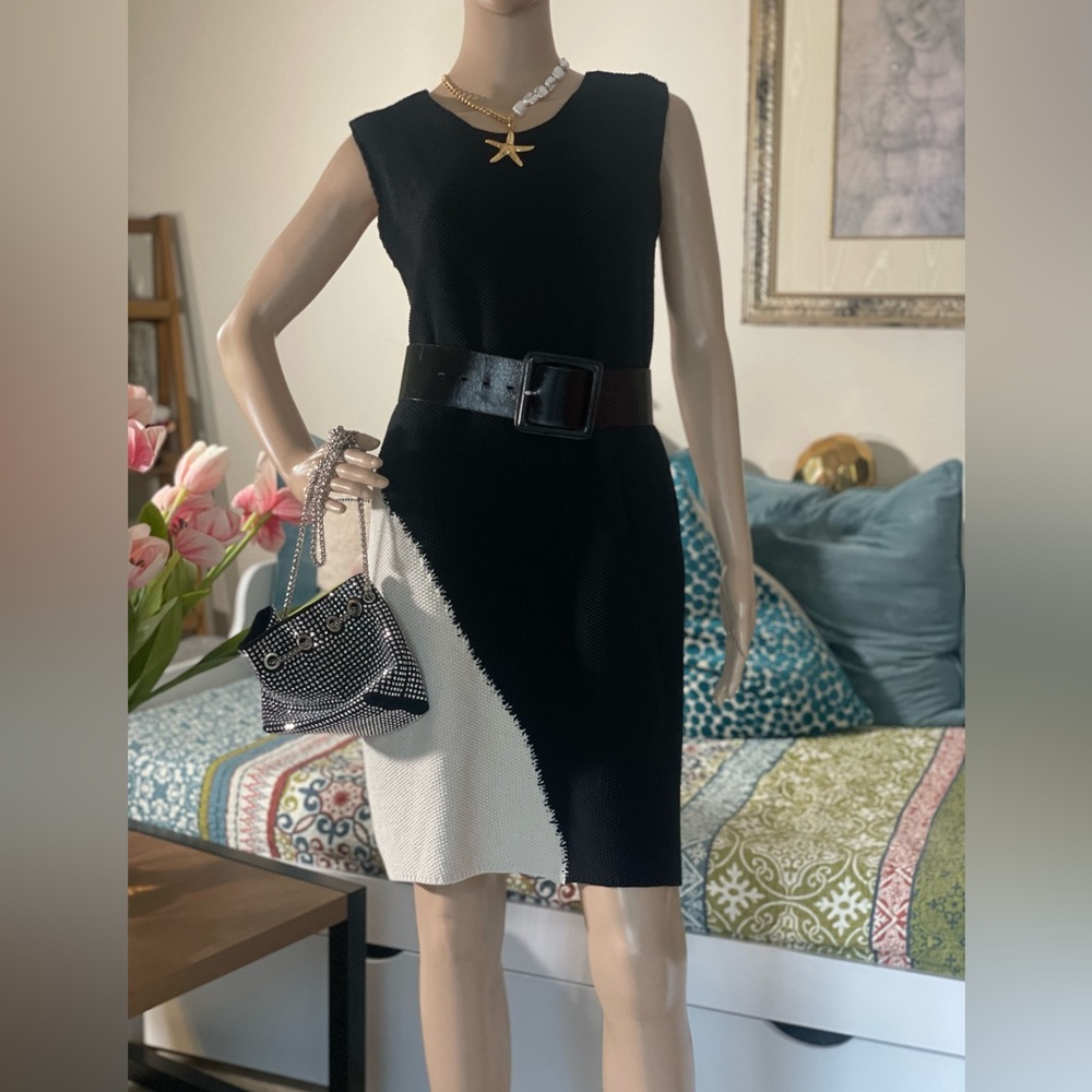 NWT Zara Two-Tone Asymmetric Knit Dress Black White XL